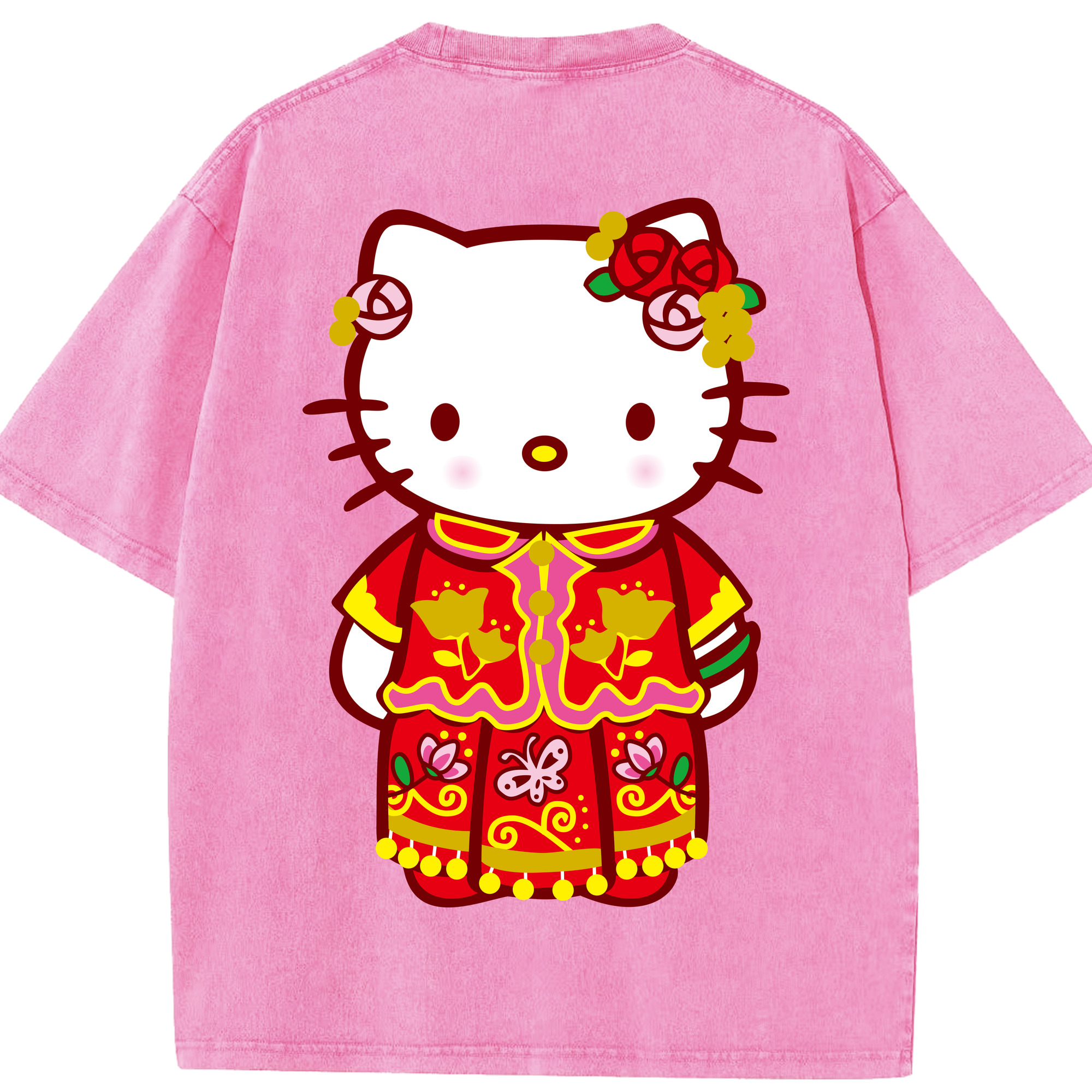 （画像用） Hello Kitty ハローキティ 綿100% ヴィンテージ風 半袖Tシャツ（背面プリント）